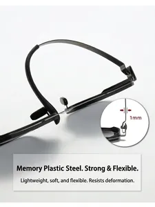 Detailed macro view of black metal sunglasses frame showing 1mm slim temple design