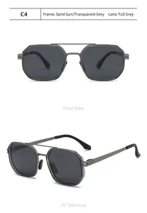 Front and 45-degree angle view of oversized gunmetal polarized metal sunglasses
