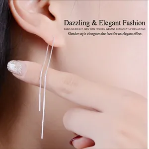 Elegant S925 sterling silver long tassel threader earrings for a refined slender look