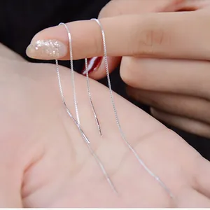 Elegant S925 sterling silver long thread earrings featuring minimalist box chain design