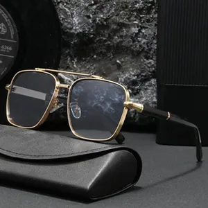 Premium oversized metal pilot sunglasses for men with stylish gold frame and case.