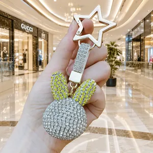 Portachiavi a testa di coniglio con strass scintillanti e chiusura a stella per borsa