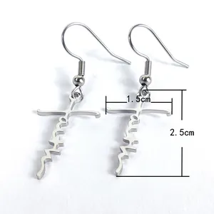 Silver stainless steel faith cross earrings detail with 2.5cm height measurements