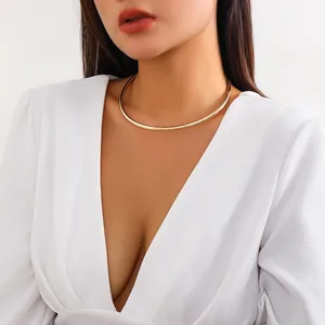 Minimalist Smooth Metal Round Ring Collar Necklace Punk Choker For Women Geometric Alloy Clavicle Chain Accessories Gift