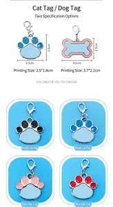 Detailed view of cat paw and bone shaped zinc alloy pet ID tags for heat transfer printing