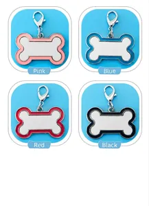 Sublimation zinc alloy bone-shaped pet ID tags in pink, blue, red and black colors