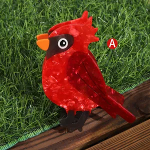 Handmade cute red acetate cardinal bird hair claw clip for elegant daily hairstyling