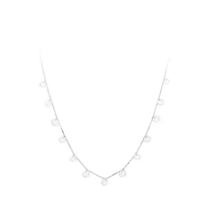 Detail view of s925 silver necklace with sparkling dangling zircon round pendants.