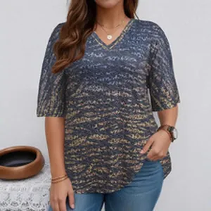 Detail of vintage French jacquard V-neck short sleeve top with script pattern