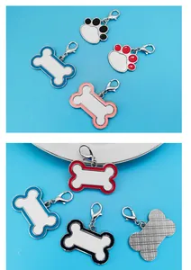 High-quality detailed view of sublimation zinc alloy pet ID tags in bone and paw shapes.