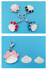 Sublimation zinc alloy paw shaped pet ID tags with lobster clasps and metal inserts