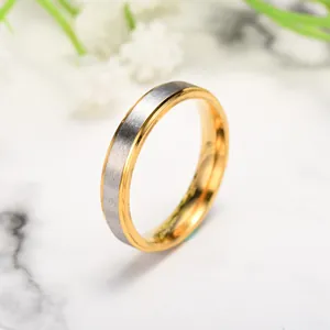 Close-up of minimalist two-tone stainless steel ring with matte brushed finish