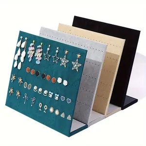 Modern L-Shaped Velvet Jewelry Display Stand Earring Necklace Organizer Board For Shop Showcase Night Market Home Storage