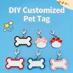Sublimation Blank Zinc Alloy Pet ID Tags Bone Paw Shape DIY Custom Name Dog Cat Identity Identity Tags With Lobster Clasp
