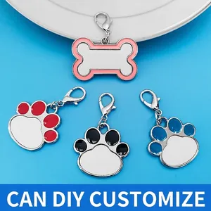 Customizable sublimation zinc alloy pet ID tags in bone and paw shapes for dogs and cats