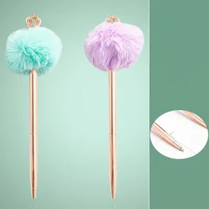 Luxury Metal Ballpoint Pen With Crown Pompom Swan Flamingo Decoration Rose Gold Girly Writing Pen For Office School Stationery Gift