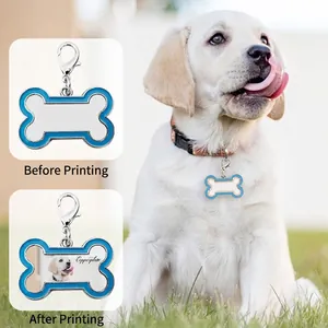 Personalized bone-shaped zinc alloy pet ID tag for dogs and cats with dog image