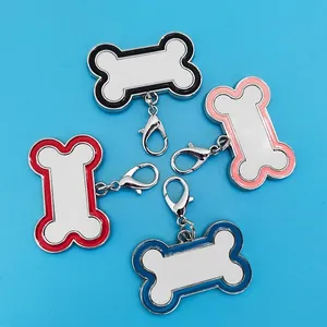 Customizable sublimation zinc alloy bone-shaped pet ID tags in multiple colors