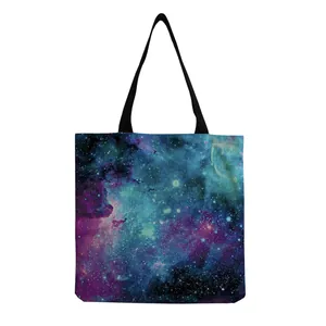 Stylish women's tote bag with creative galaxy nebula print and black straps