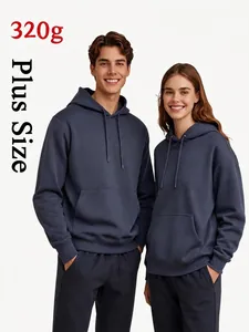 Men's Oversized Hooded Sweatshirt Solid Color Loose Cotton Blend Pullover Hoodie With Kangaroo Pocket Streetwear Casual Top