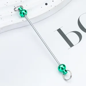Durable metallic DIY bead rod keychain accessory with shiny green gradient beads