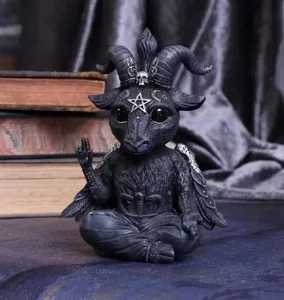 Detailed close-up of mystical black Baphomet goat statue for gothic home decor