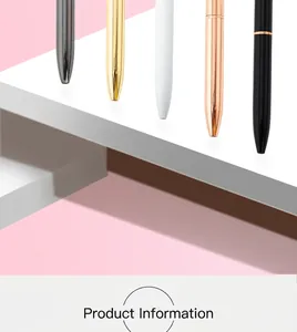 Detail of sleek metal ballpoint pens in multi-color finishes for corporate gifts