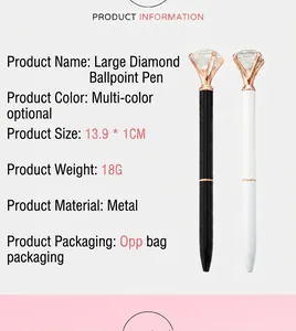 Product info for metal ballpoint pen with large diamond top and rose gold trim