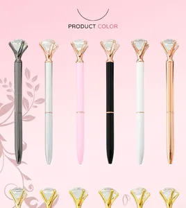 Set of six elegant diamond top metal ballpoint pens in various colors for gifts