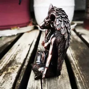 Dark bronze Baphomet goat statue with wings, occult home decor sculpture ornament