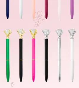 Metal ballpoint pens with large crystal diamond top in assorted vibrant colors
