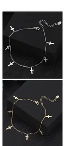Elegant S925 sterling silver and 14K gold plated cross anklets with sparkling O-chain