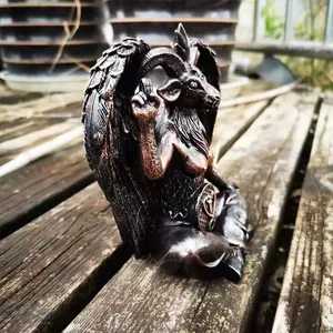 Mysterious bronze-style Baphomet goat statue sculpture for occult home altar decor