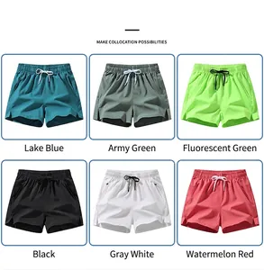 Detailed view showcasing six vibrant color variants of men's quick-dry sports shorts.