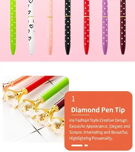 Close-up detail of the large decorative diamond head on a stylish metal ballpoint pen
