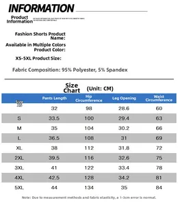 Detailed size chart for men's quick-dry ice silk athletic sports shorts, XS to 5XL