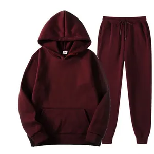Close-up detail of the maroon solid color hooded sweatshirt and matching pants sports set