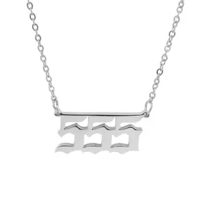 Silver stainless steel necklace featuring a Gothic 555 angel number pendant