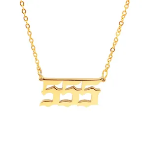 Close-up of a gold-plated stainless steel necklace with a 555 angel number pendant