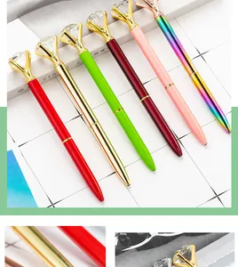 Elegant metal ballpoint pens with a large crystal diamond top, set of multi-colored pens