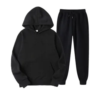 Men's Solid Color Sports Tracksuit Fleece Lined Hooded Sweatshirt And Jogger Pants Casual Autumn Spring Athletic Outfit