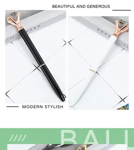 Elegant metal ballpoint pen with a large diamond crystal top, perfect for office gift