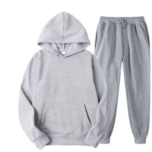 Men's classic solid grey hooded sweatshirt and matching sweatpants two-piece set