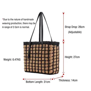 Franse minimalistische grote geweven strooien shopper voor werk