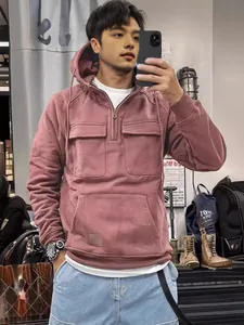 Sudadera con capucha para hombre rosa empolvado con media cremallera