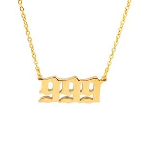 Detailed close-up view of gold stainless steel necklace with 999 angel number pendant