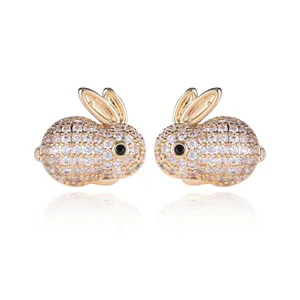 Boucles d'oreilles lapin dorées exquises pavées de strass clairs scintillants