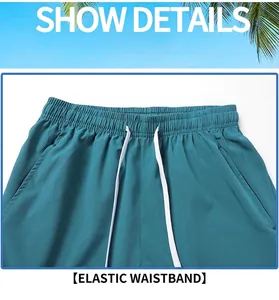 Detail of men's ice silk sports shorts showing the elastic waistband and white drawstring