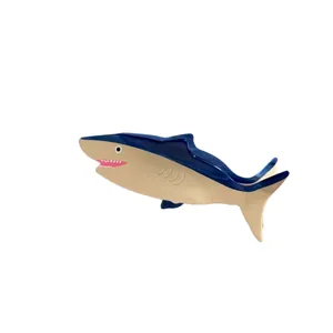 Cute large shark-shaped acetate hair claw clip in blue and beige for hair styling