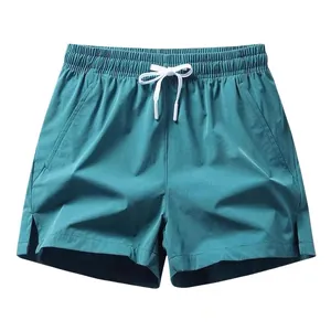 Breathable quick-dry men's athletic shorts with white drawstring in teal blue color